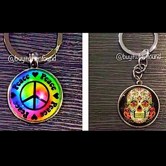Day of The Dead & Peace Love Cabochon Keychains - Picture 1 of 8